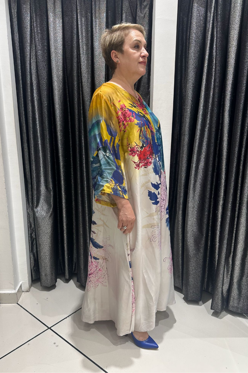 Selma Büyük Beden Çiçek Desenli Uzun Elbise