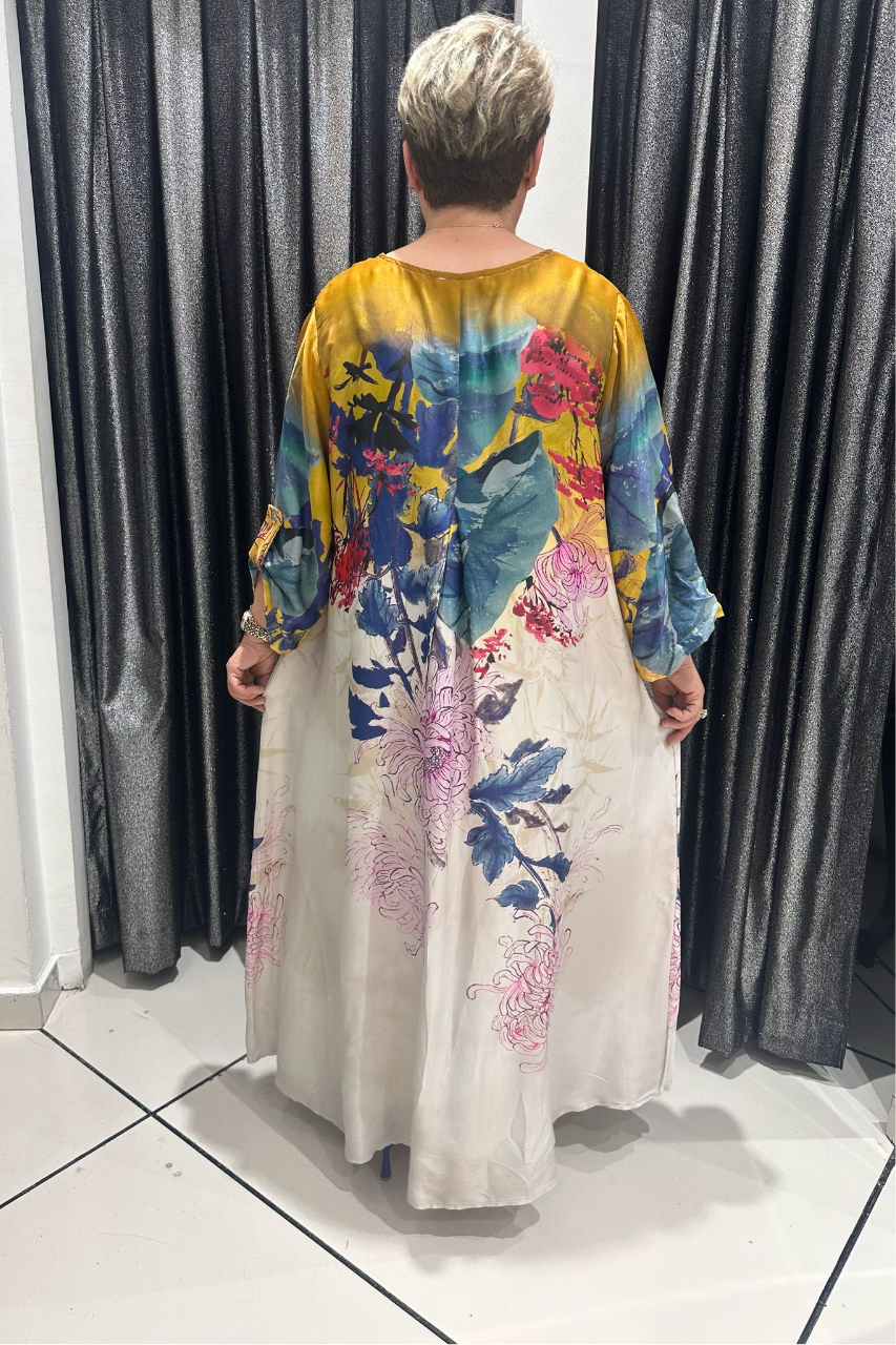 Selma Büyük Beden Çiçek Desenli Uzun Elbise