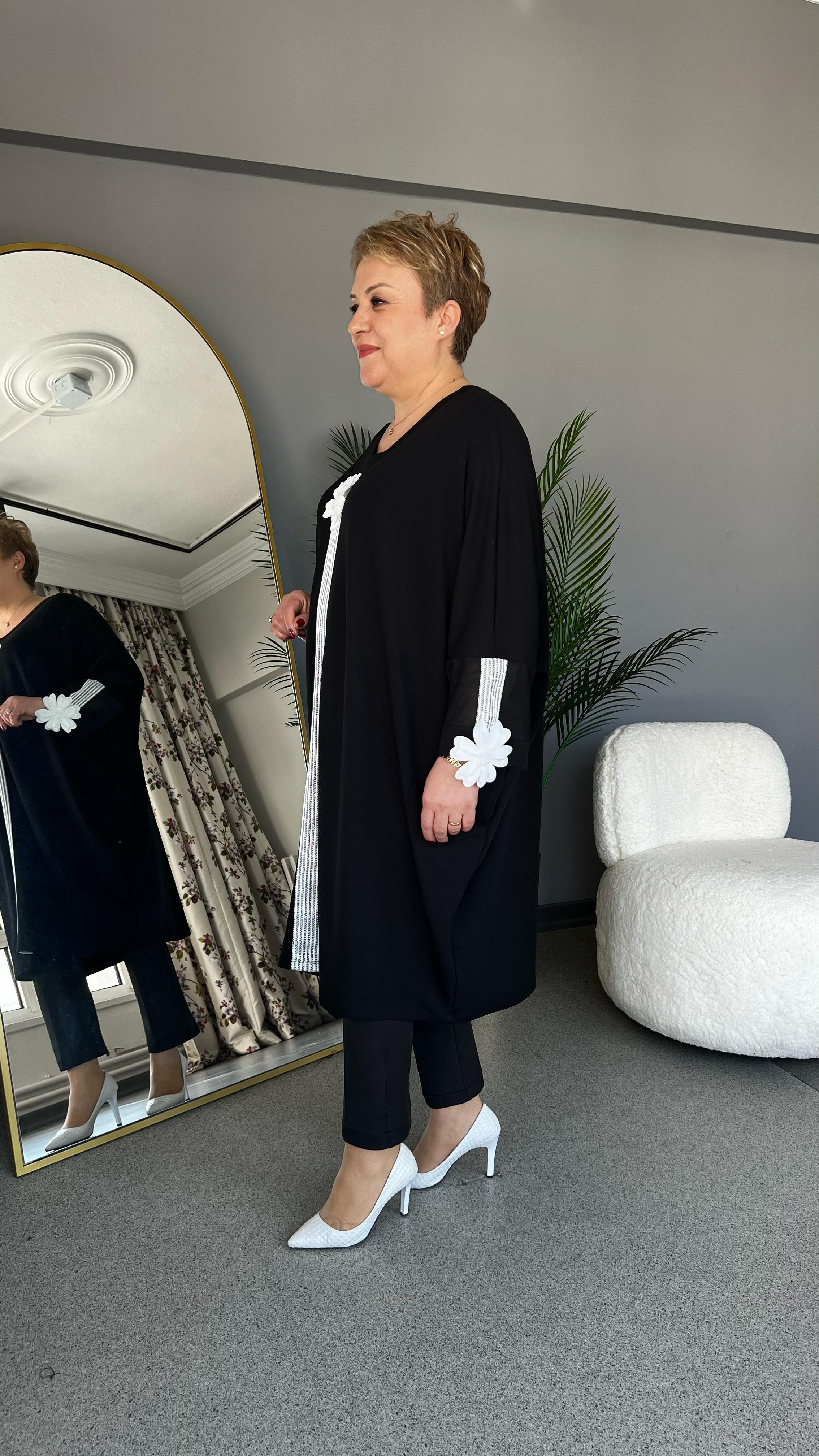 Selma Büyük Beden Çiçek İşlemeli Elbise