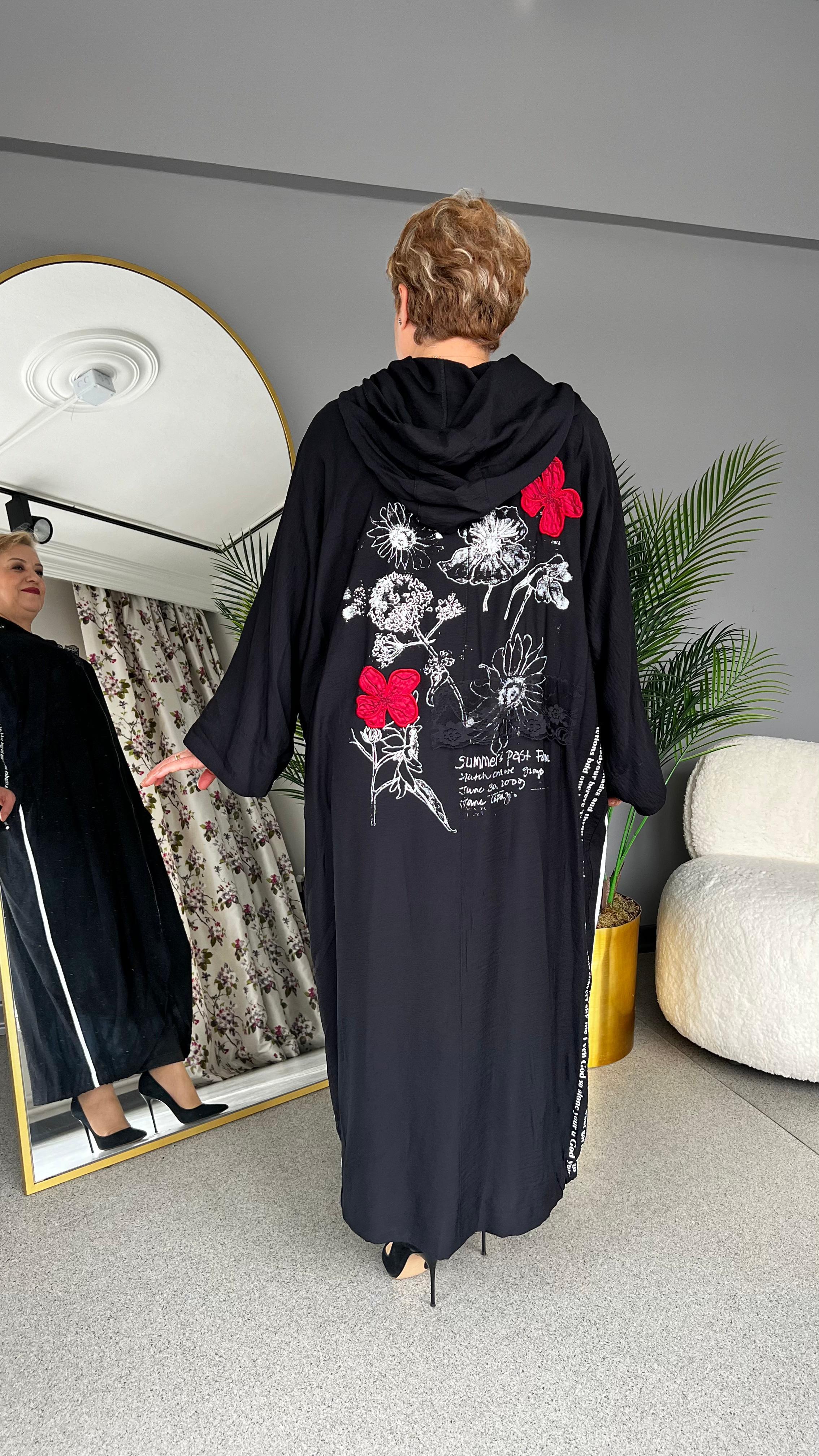 Selma Büyük Beden Çiçek Motifli Şık Pardesü