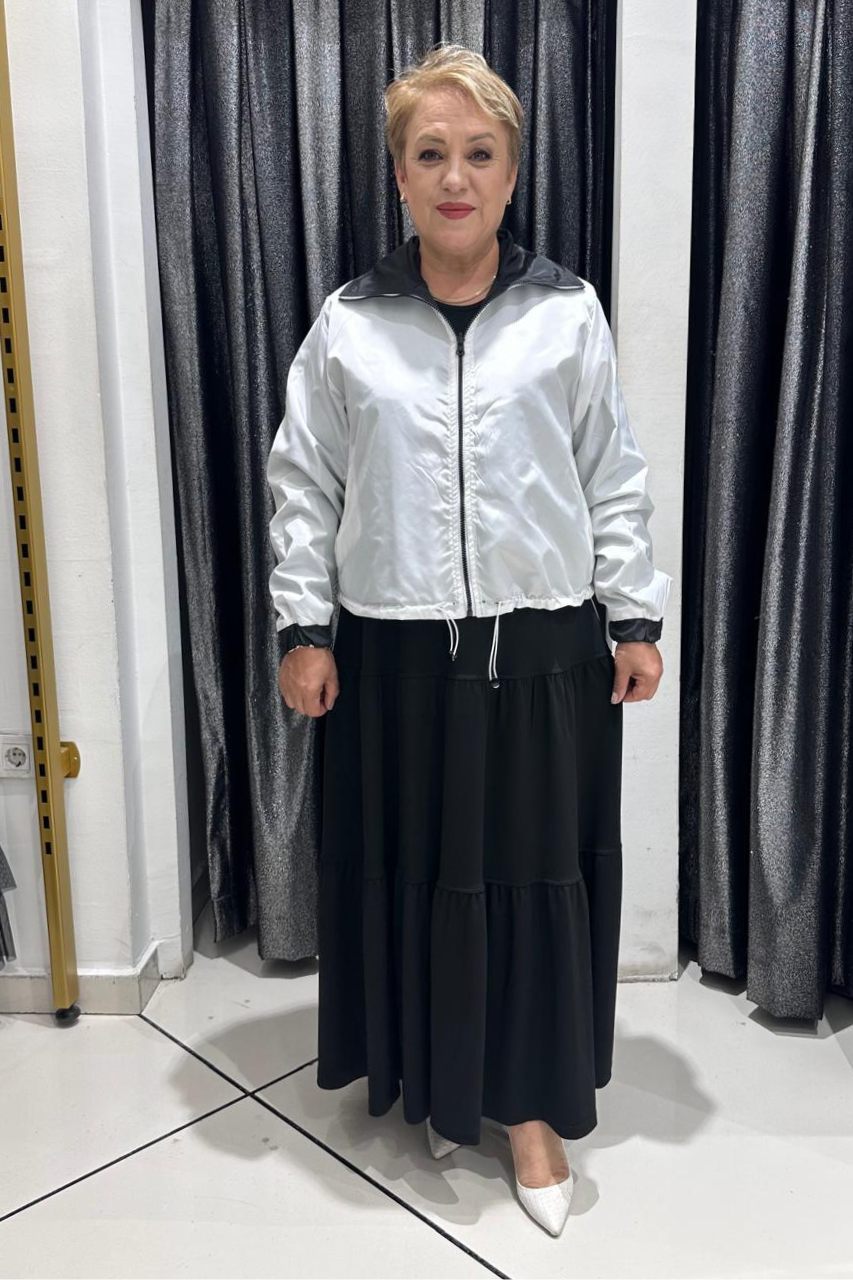 Selma Büyük Beden Çift Yönlü Montlu Askılı Elbise Takım