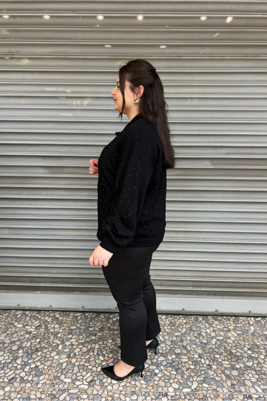 Selma Büyük Beden Çiiçek Aplikeli Hırka