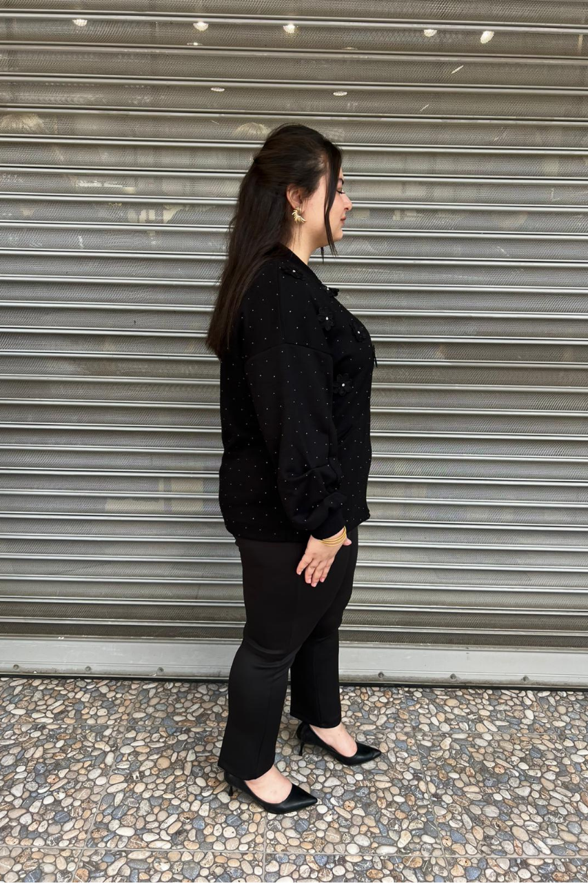 Selma Büyük Beden Çiiçek Aplikeli Hırka