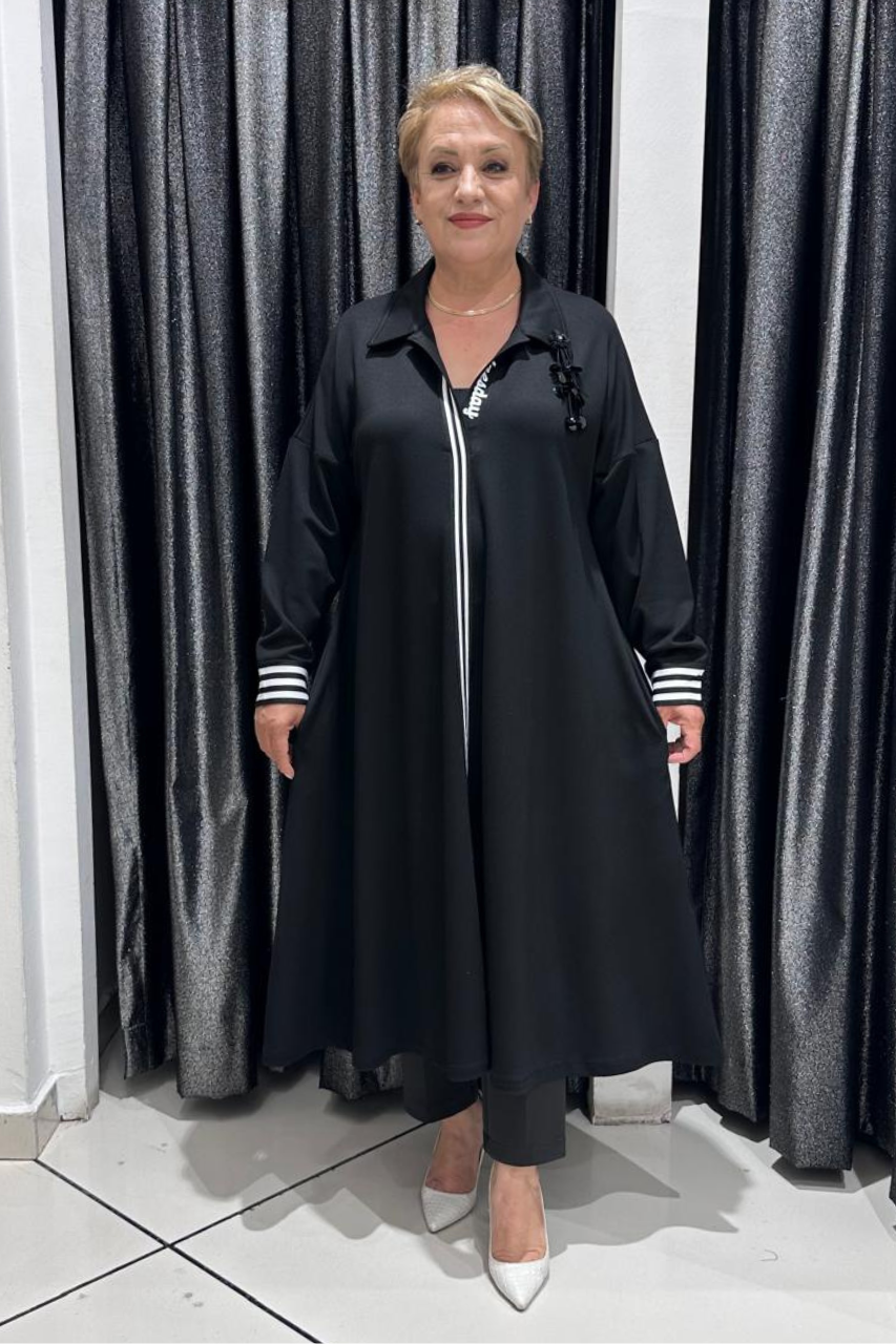 Selma Büyük Beden Çizgili Detaylı Elbise