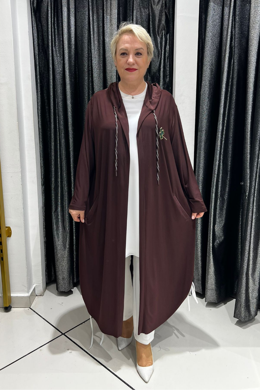 Selma Büyük Beden Dekoratif Broşlu Hırka/Kap