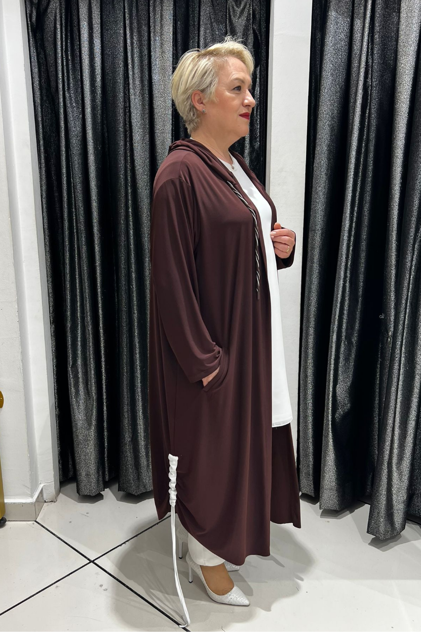 Selma Büyük Beden Dekoratif Broşlu Hırka/Kap