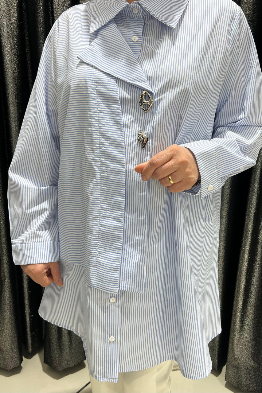 Selma Büyük Beden Dekoratif Detaylı Oversize Koton Gömlek