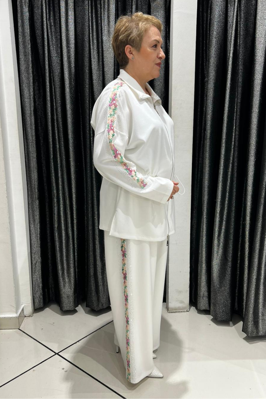 Selma Büyük Beden Desenli Şeritli Alt Üst Takım