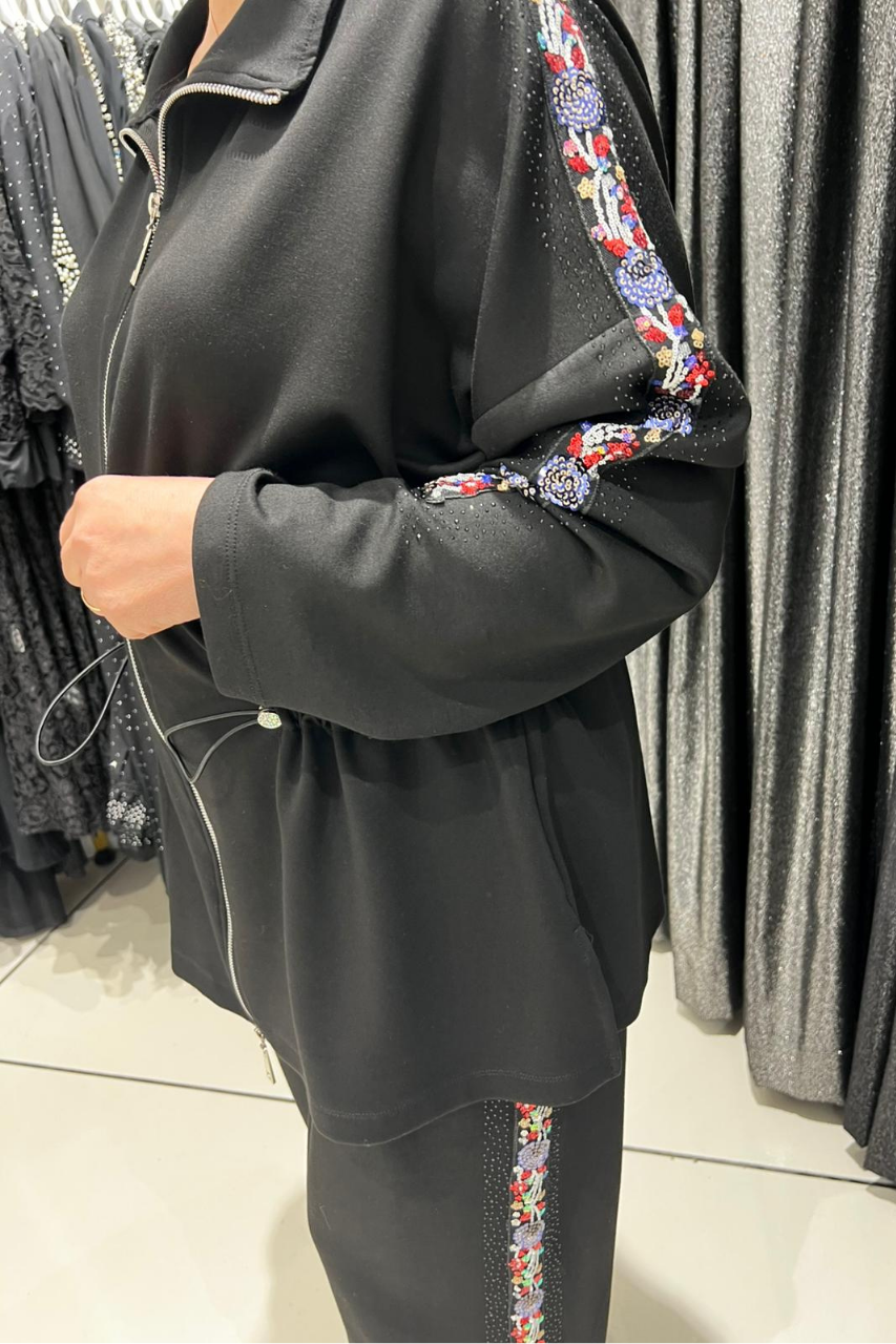 Selma Büyük Beden Desenli Şeritli Alt Üst Takım