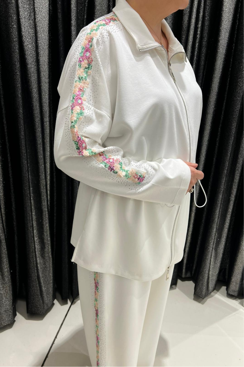 Selma Büyük Beden Desenli Şeritli Alt Üst Takım