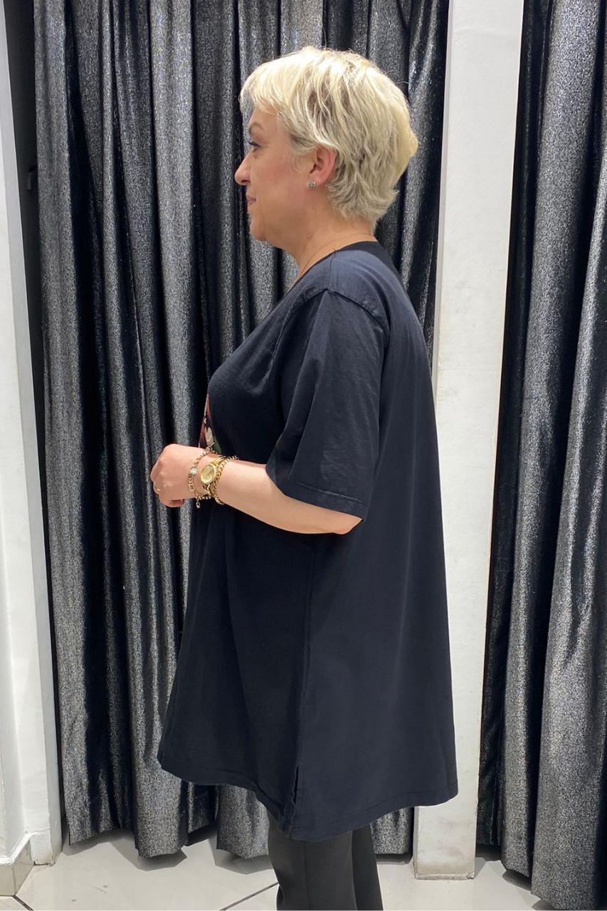 Selma Büyük Beden Desenli T-Shirt
