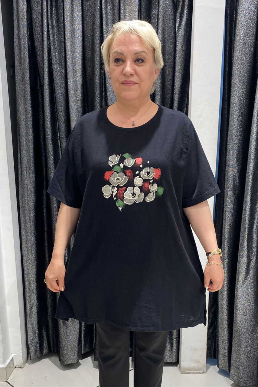 Selma Büyük Beden Desenli T-Shirt