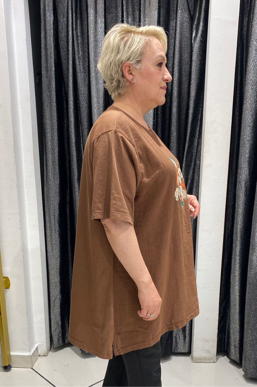 Selma Büyük Beden Desenli T-Shirt