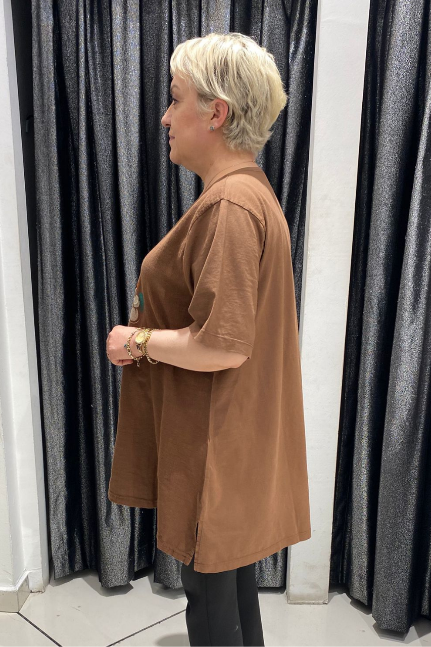 Selma Büyük Beden Desenli T-Shirt