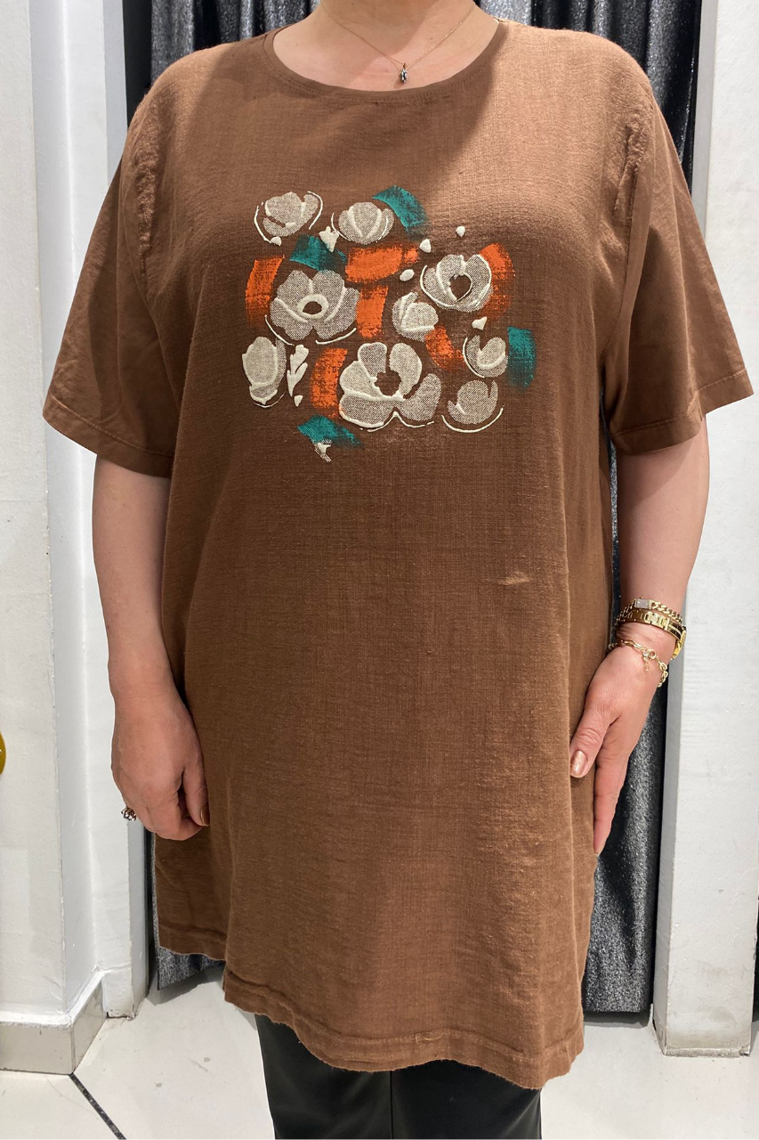 Selma Büyük Beden Desenli T-Shirt
