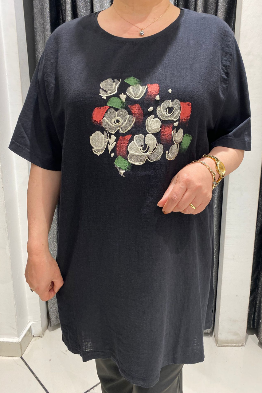Selma Büyük Beden Desenli T-Shirt