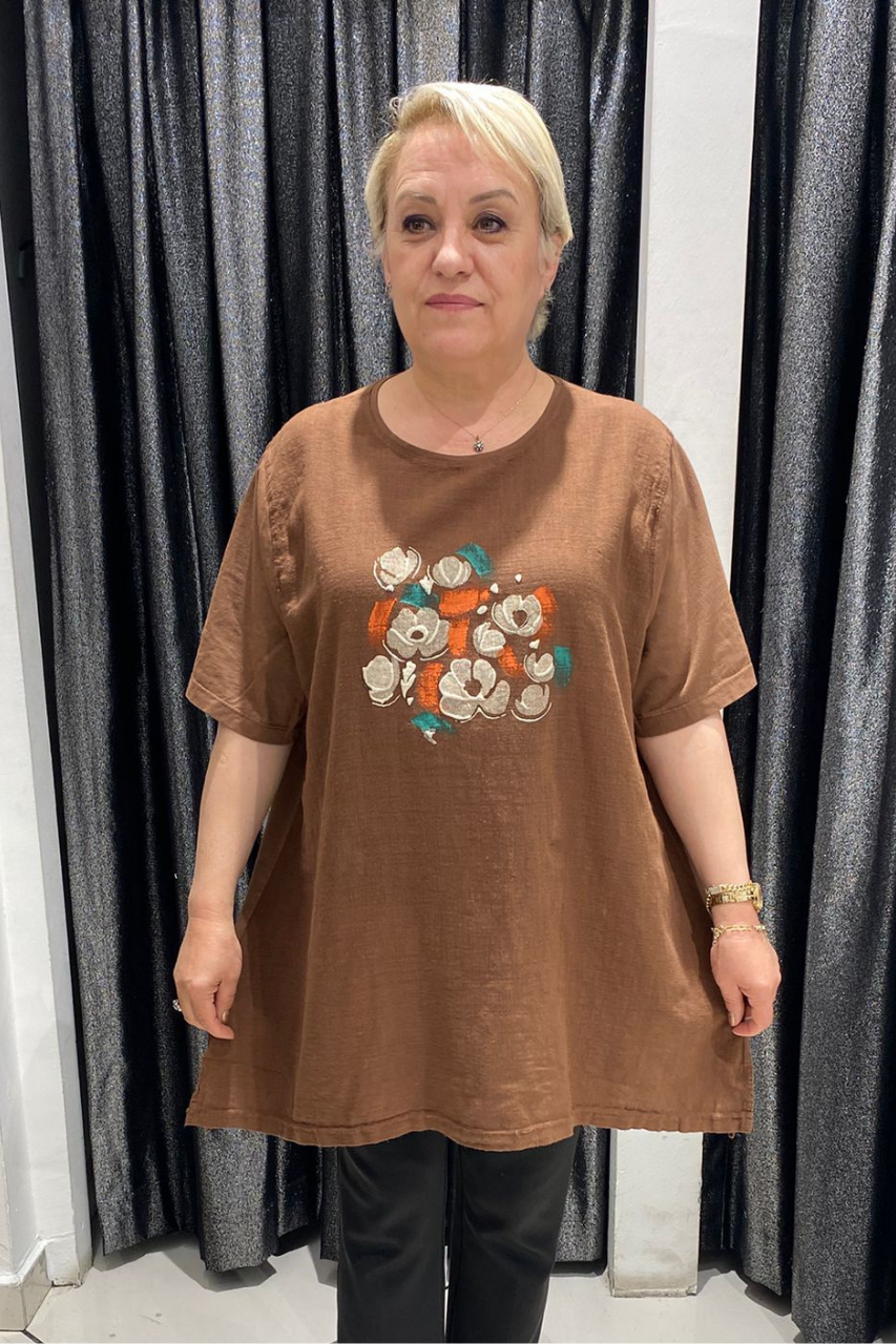 Selma Büyük Beden Desenli T-Shirt