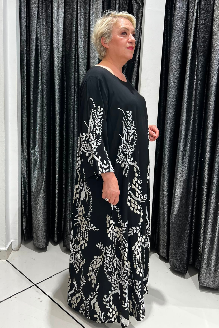 Selma Büyük Beden Desenli Uzun Elbise