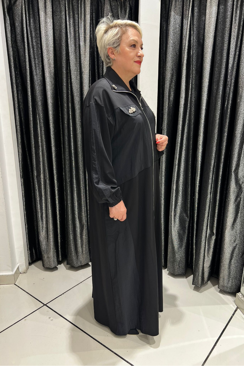 Selma Büyük Beden Devrik Yaka Fermuarlı Ferace