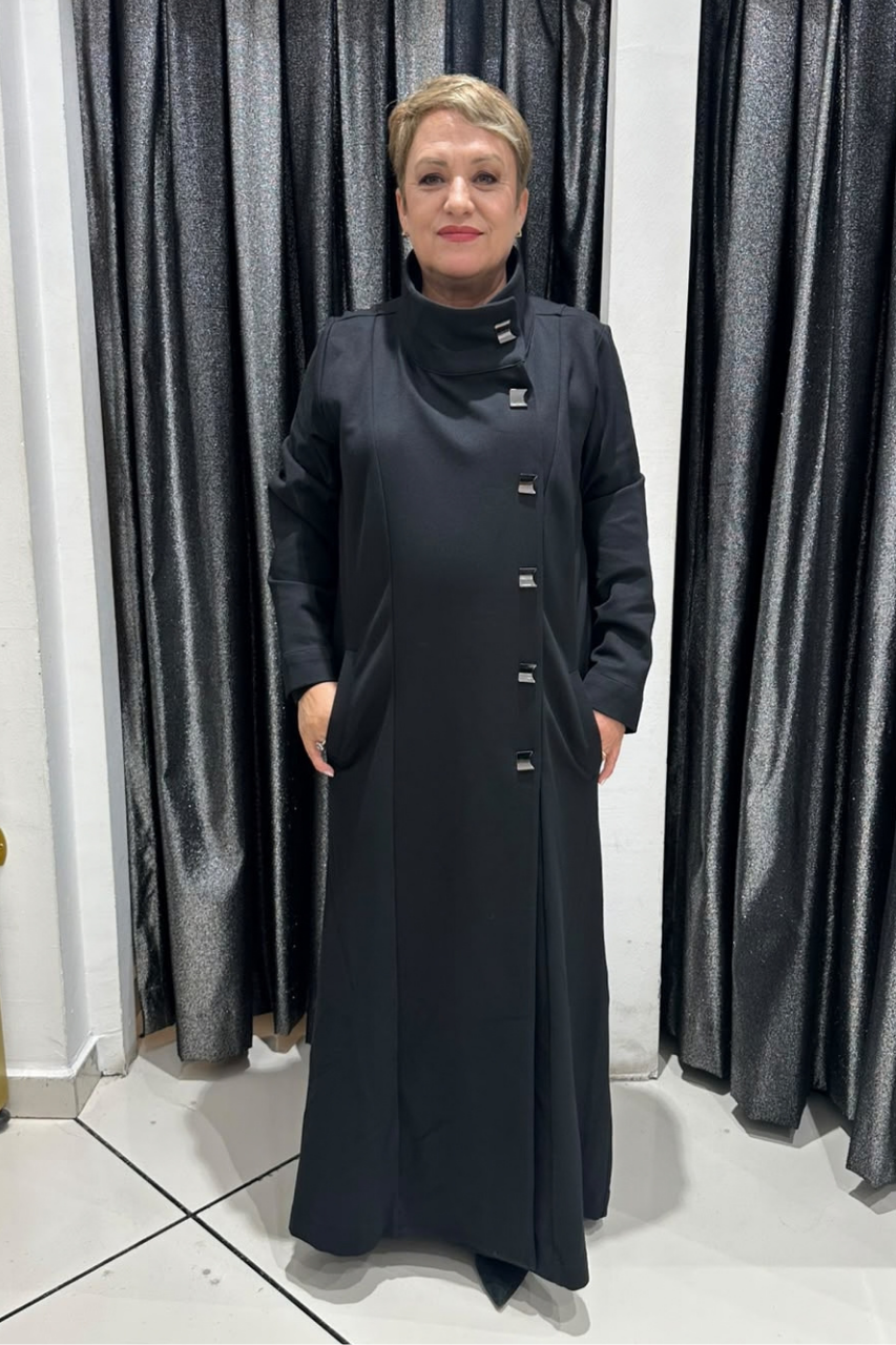 Selma Büyük Beden Dik Yakalı Çıtçıt Detaylı Kaban