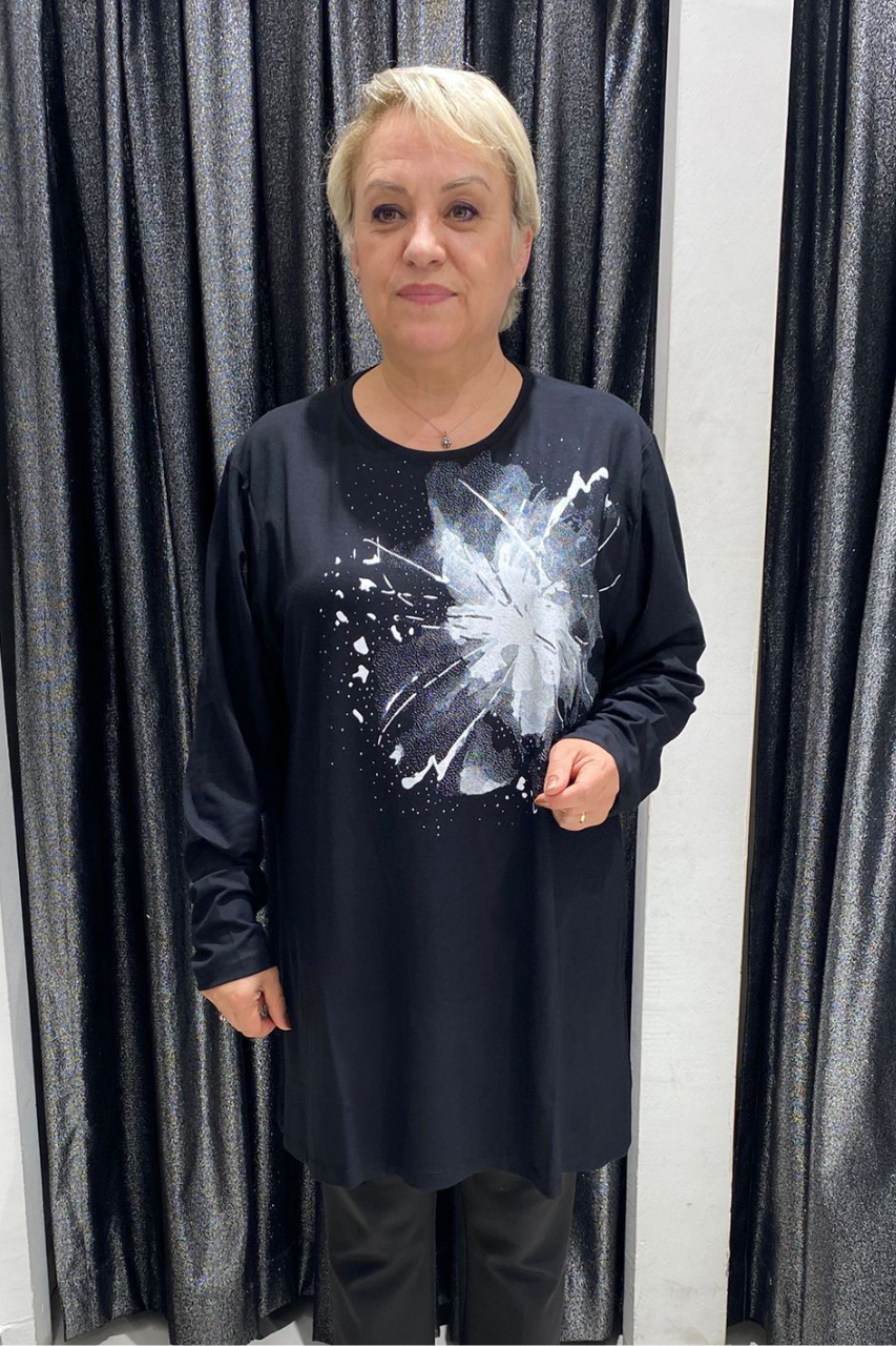 Selma Büyük Beden Dinamik Desenli Tunik