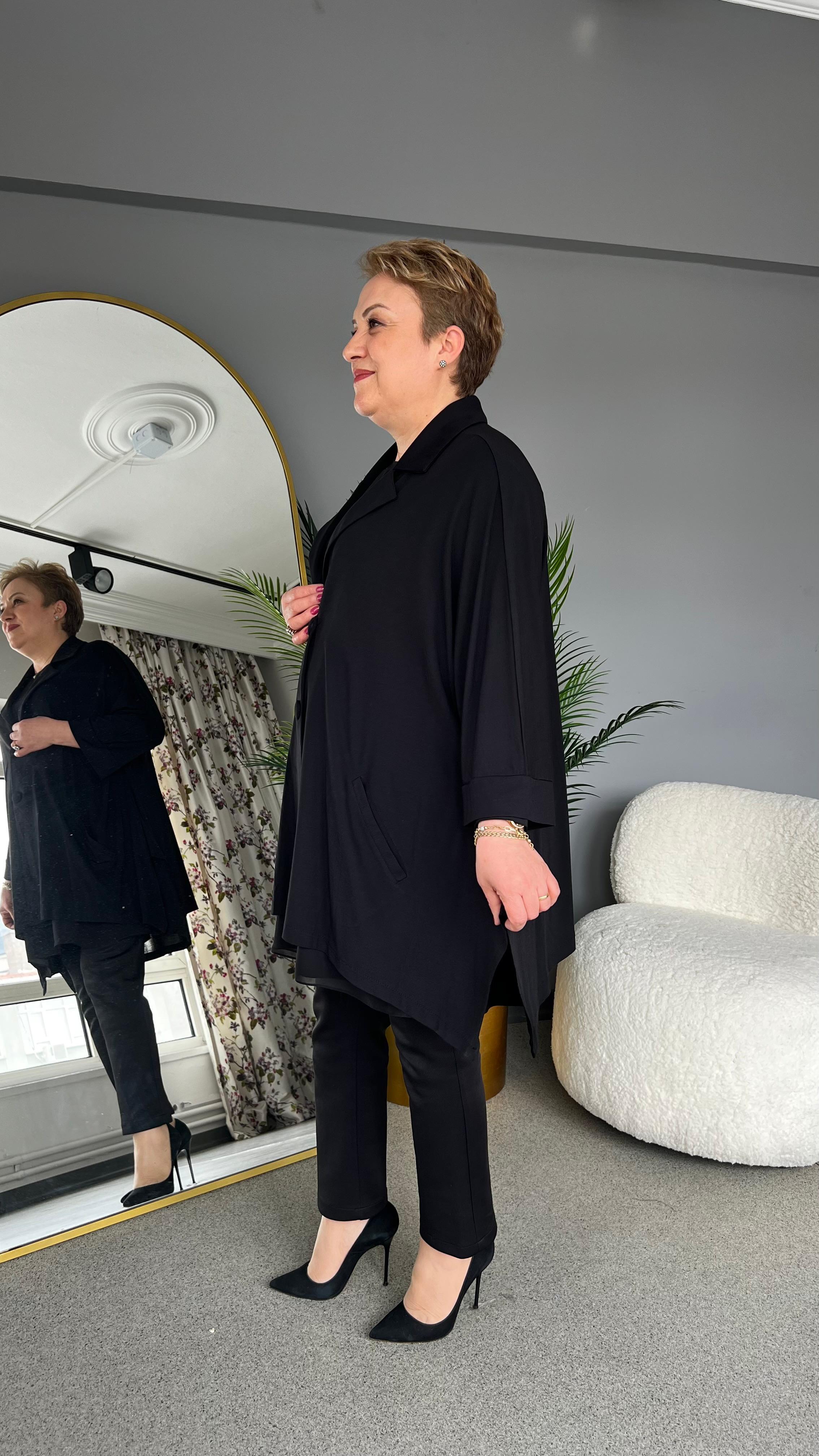 Selma Büyük Beden Dökümlü Ceket