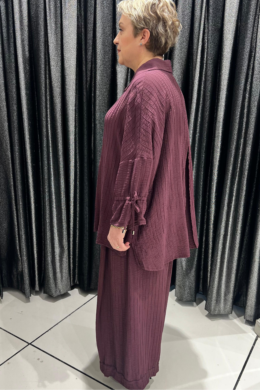 Selma Büyük Beden Düğmeli Gömlek ve Pantolon Takım