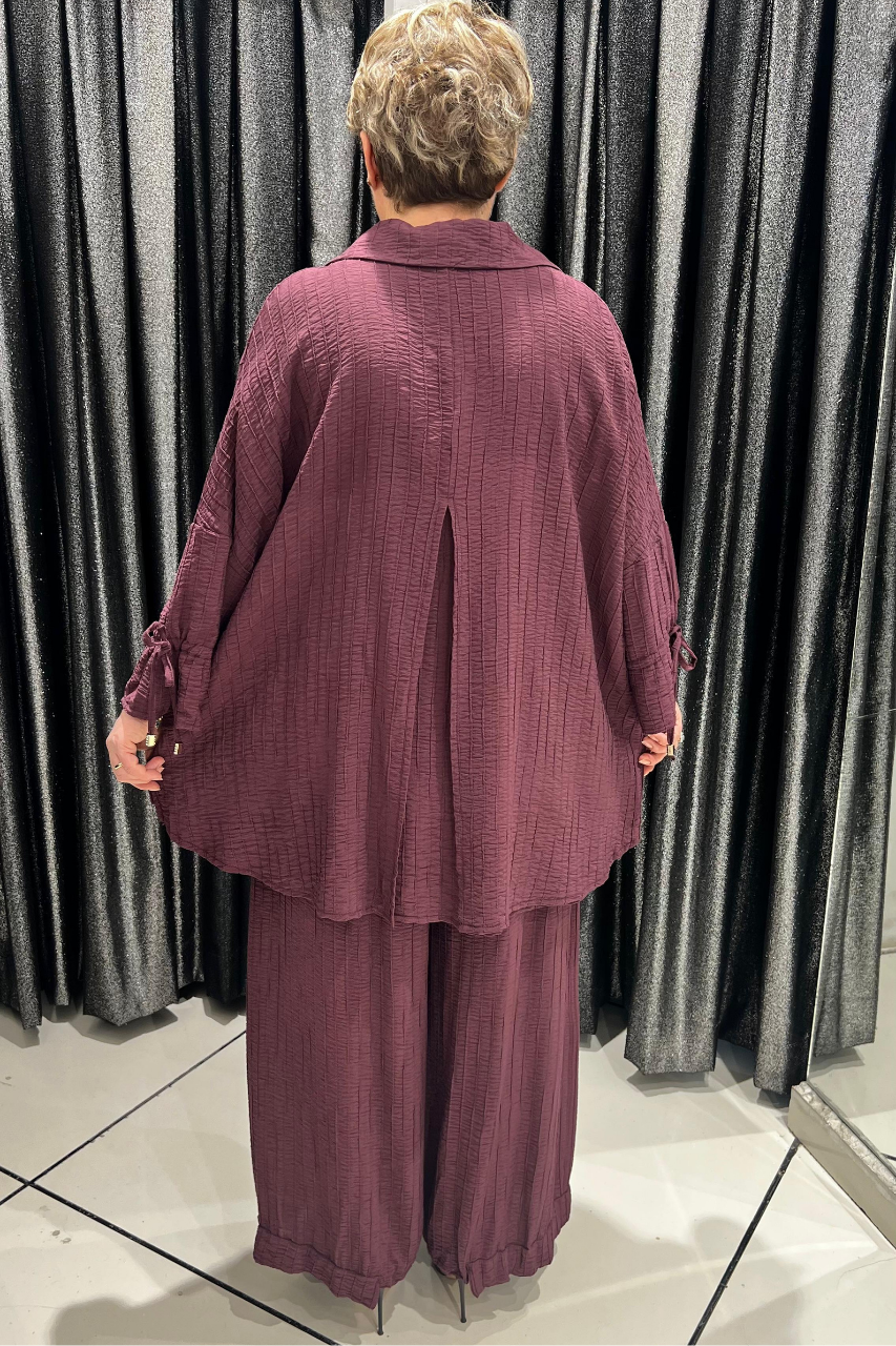 Selma Büyük Beden Düğmeli Gömlek ve Pantolon Takım