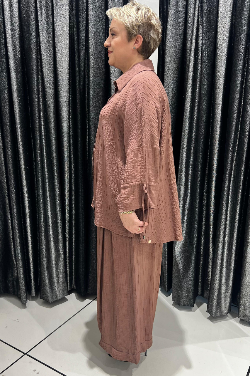 Selma Büyük Beden Düğmeli Gömlek ve Pantolon Takım