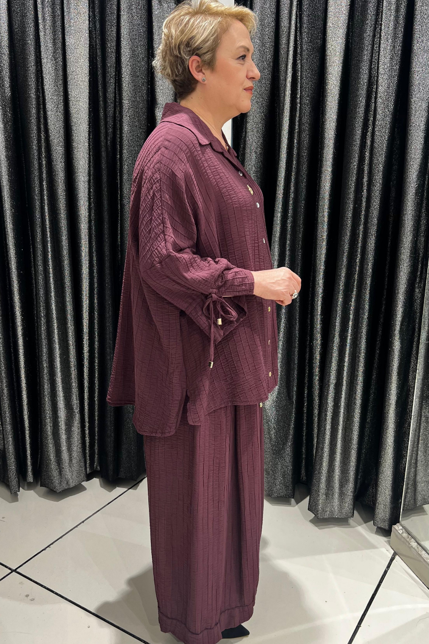 Selma Büyük Beden Düğmeli Gömlek ve Pantolon Takım