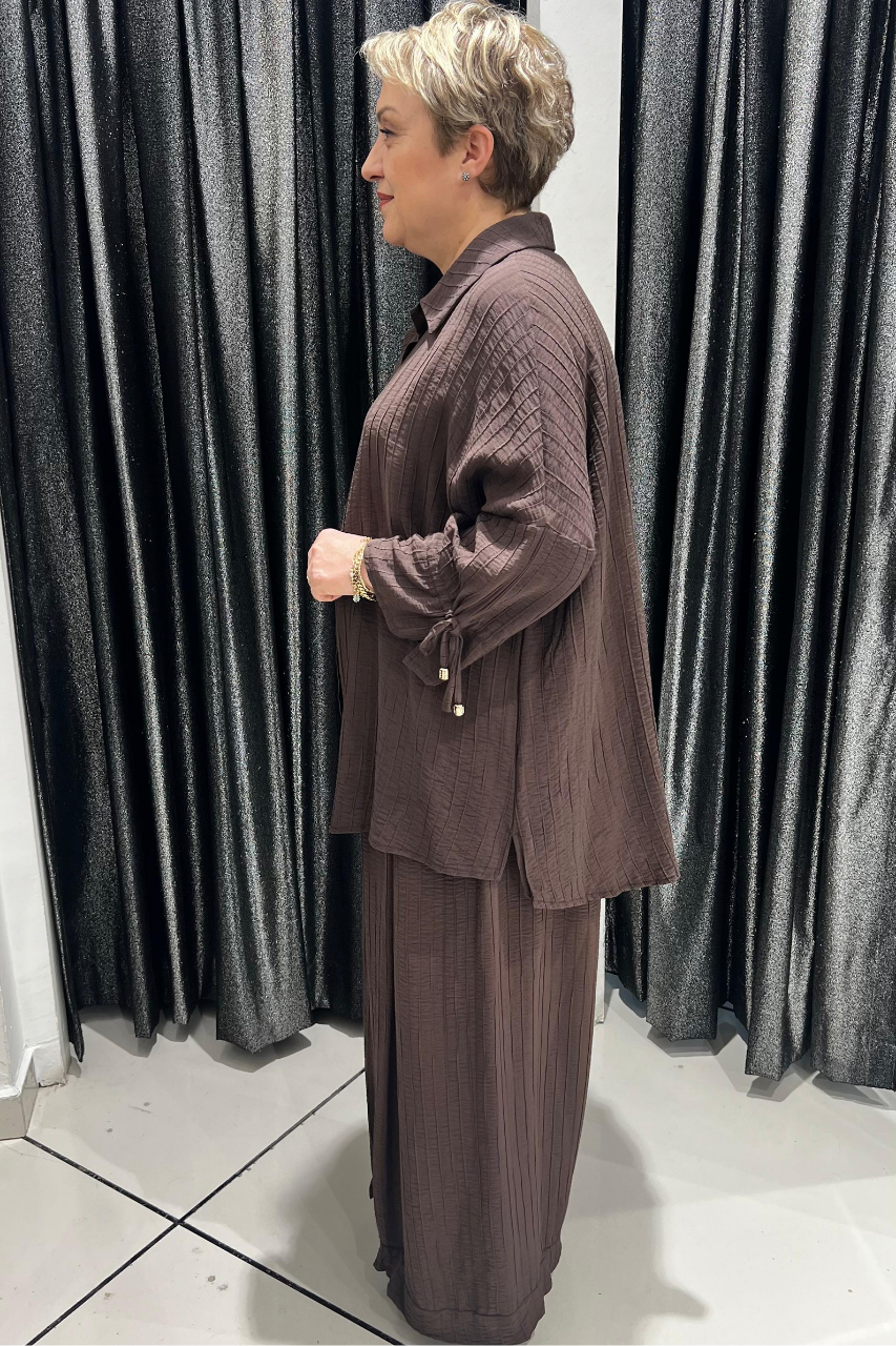 Selma Büyük Beden Düğmeli Gömlek ve Pantolon Takım