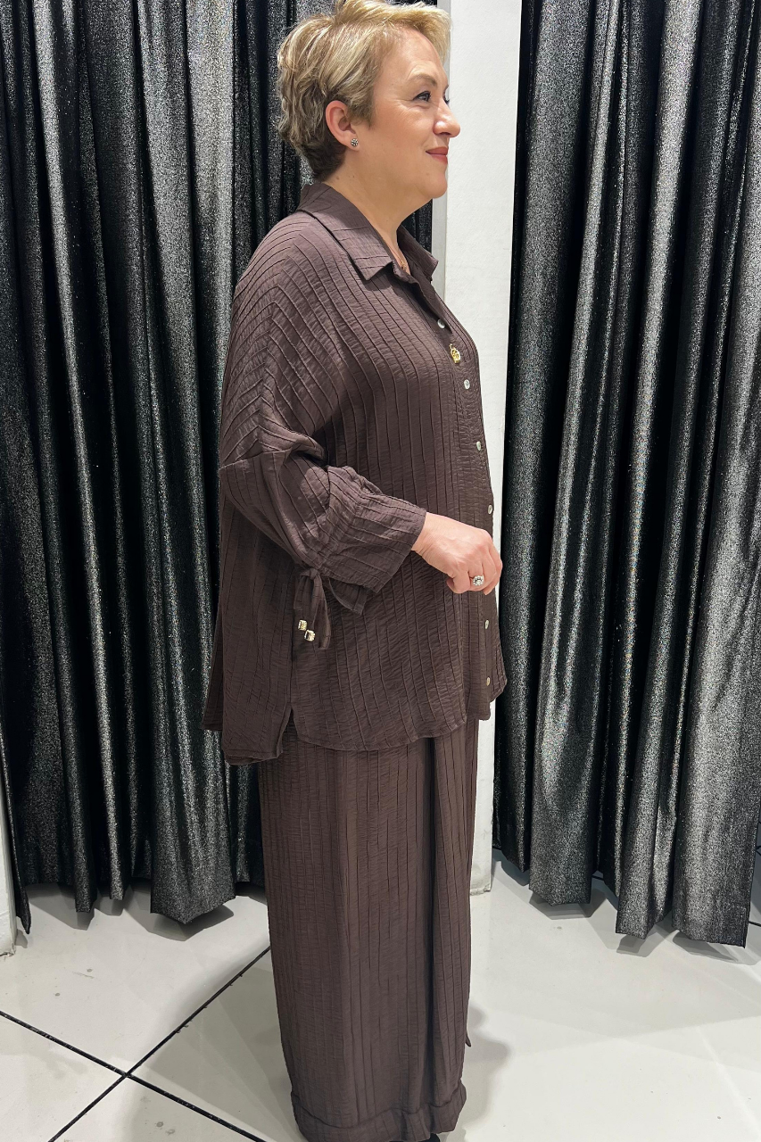 Selma Büyük Beden Düğmeli Gömlek ve Pantolon Takım