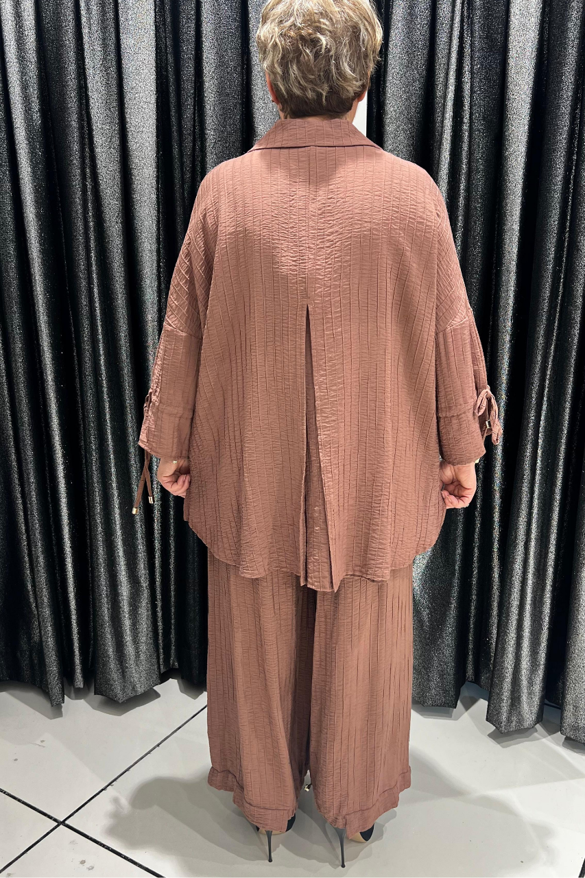 Selma Büyük Beden Düğmeli Gömlek ve Pantolon Takım