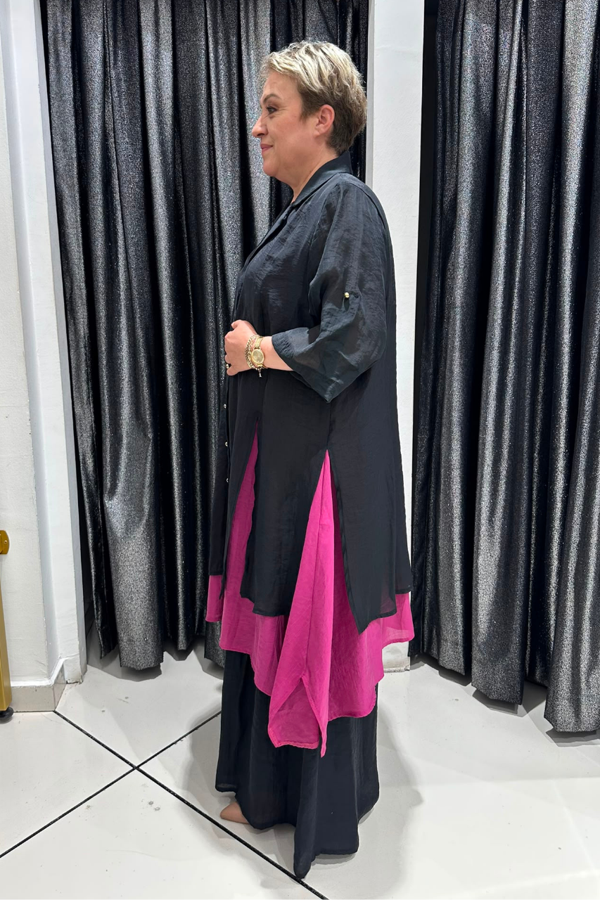 Selma Büyük Beden Düğmeli Katmanlı Takım