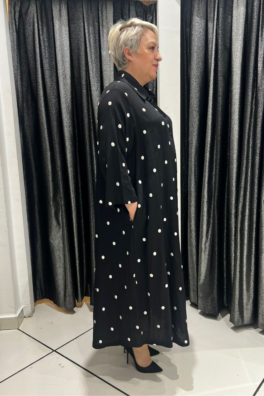 Selma Büyük Beden Düğmeli Polkadot Gömlek Elbise