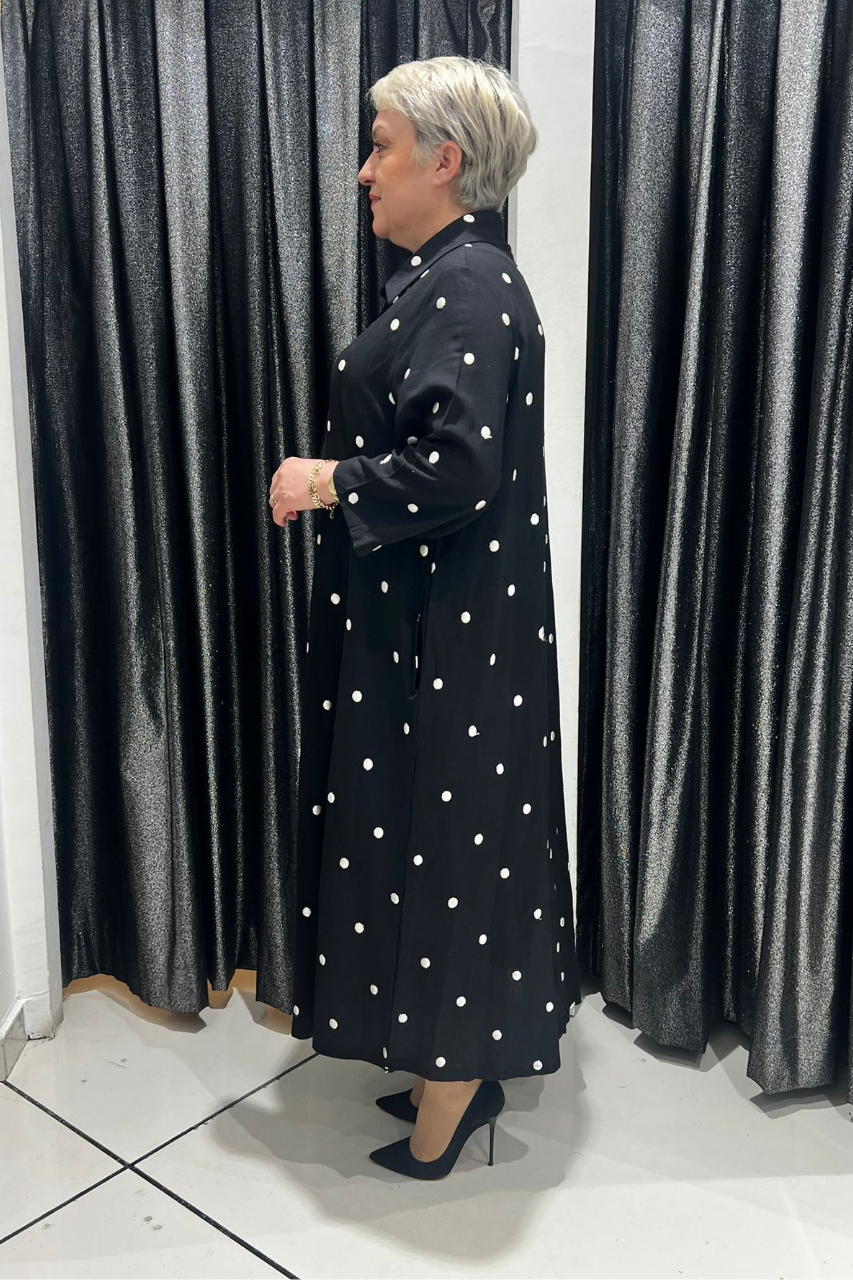 Selma Büyük Beden Düğmeli Polkadot Gömlek Elbise