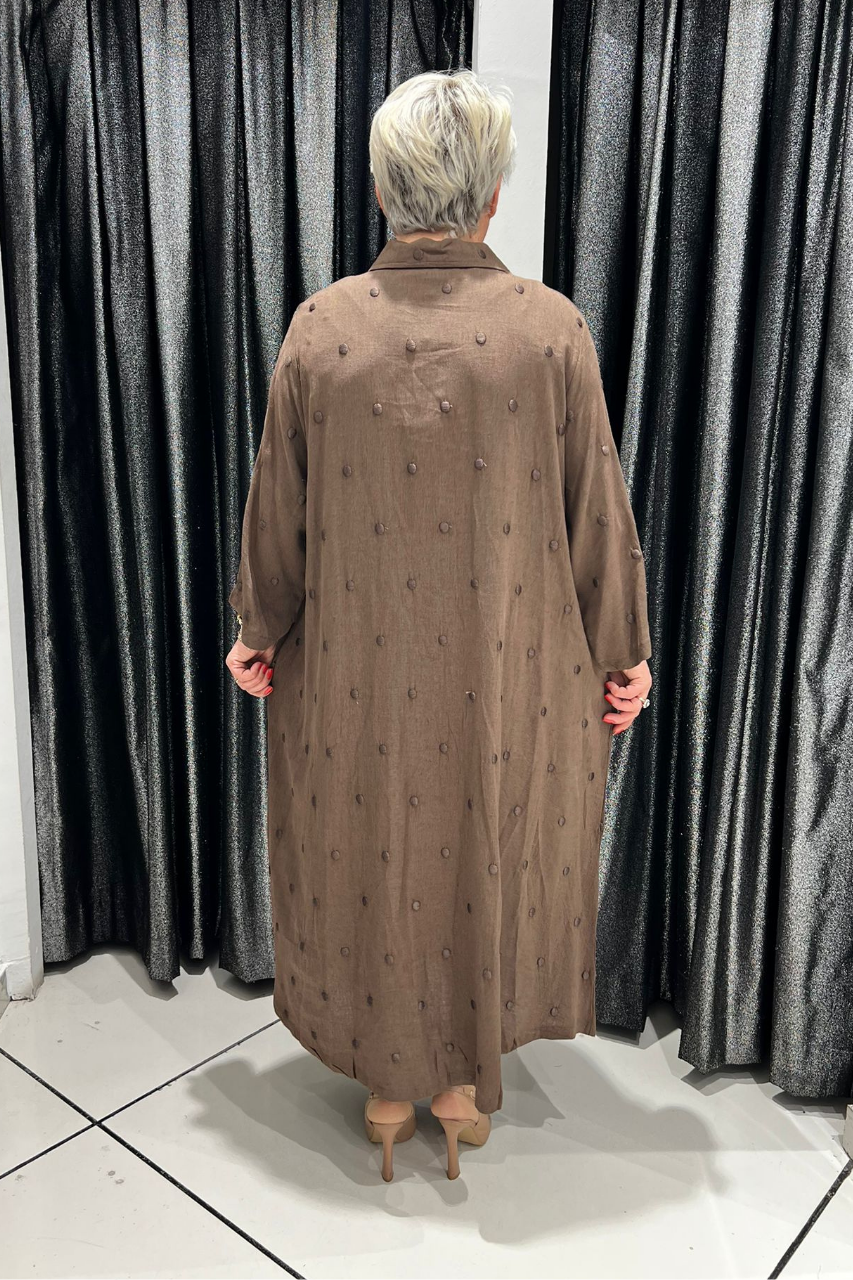 Selma Büyük Beden Düğmeli Polkadot Gömlek Elbise