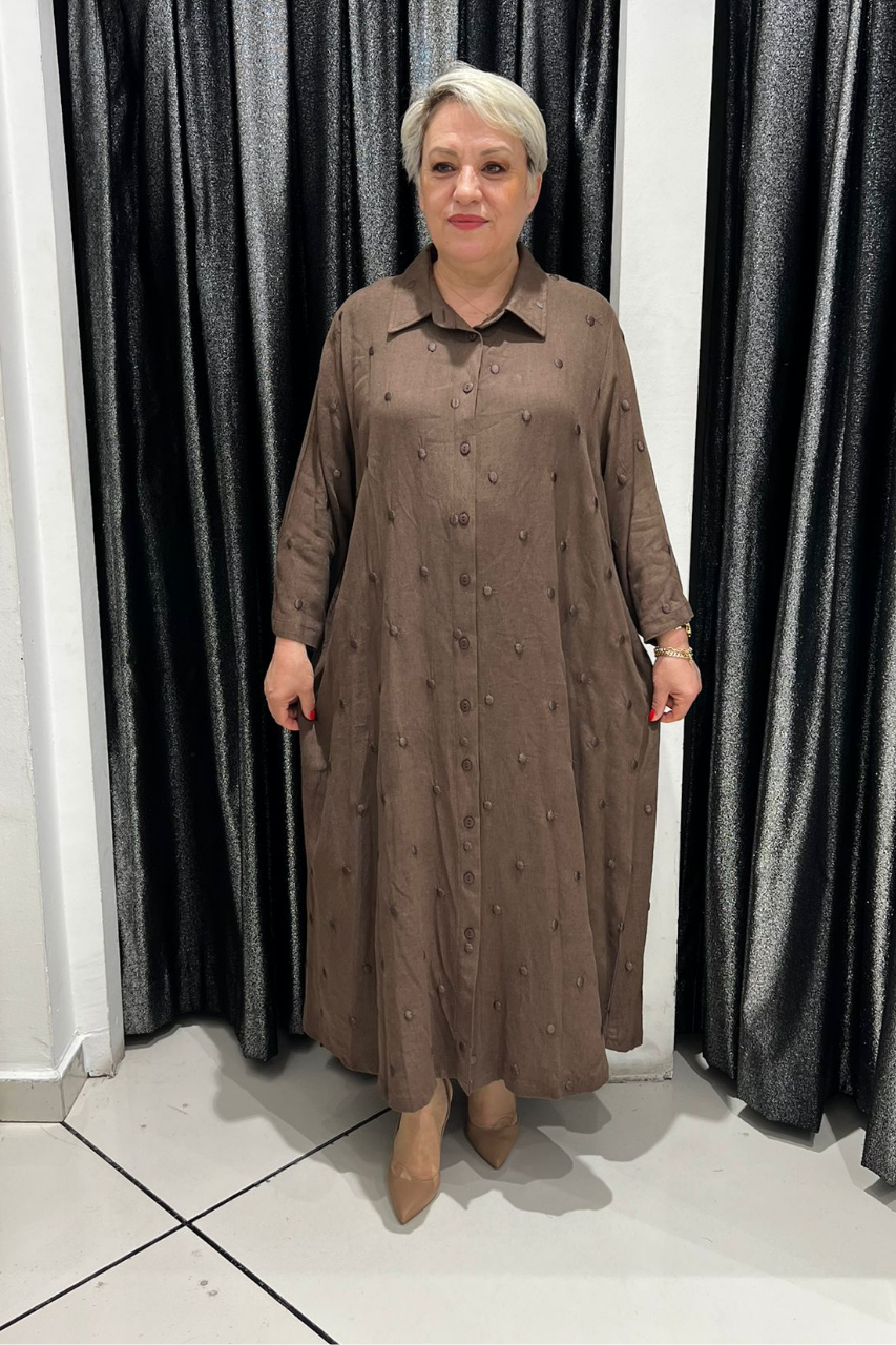 Selma Büyük Beden Düğmeli Polkadot Gömlek Elbise