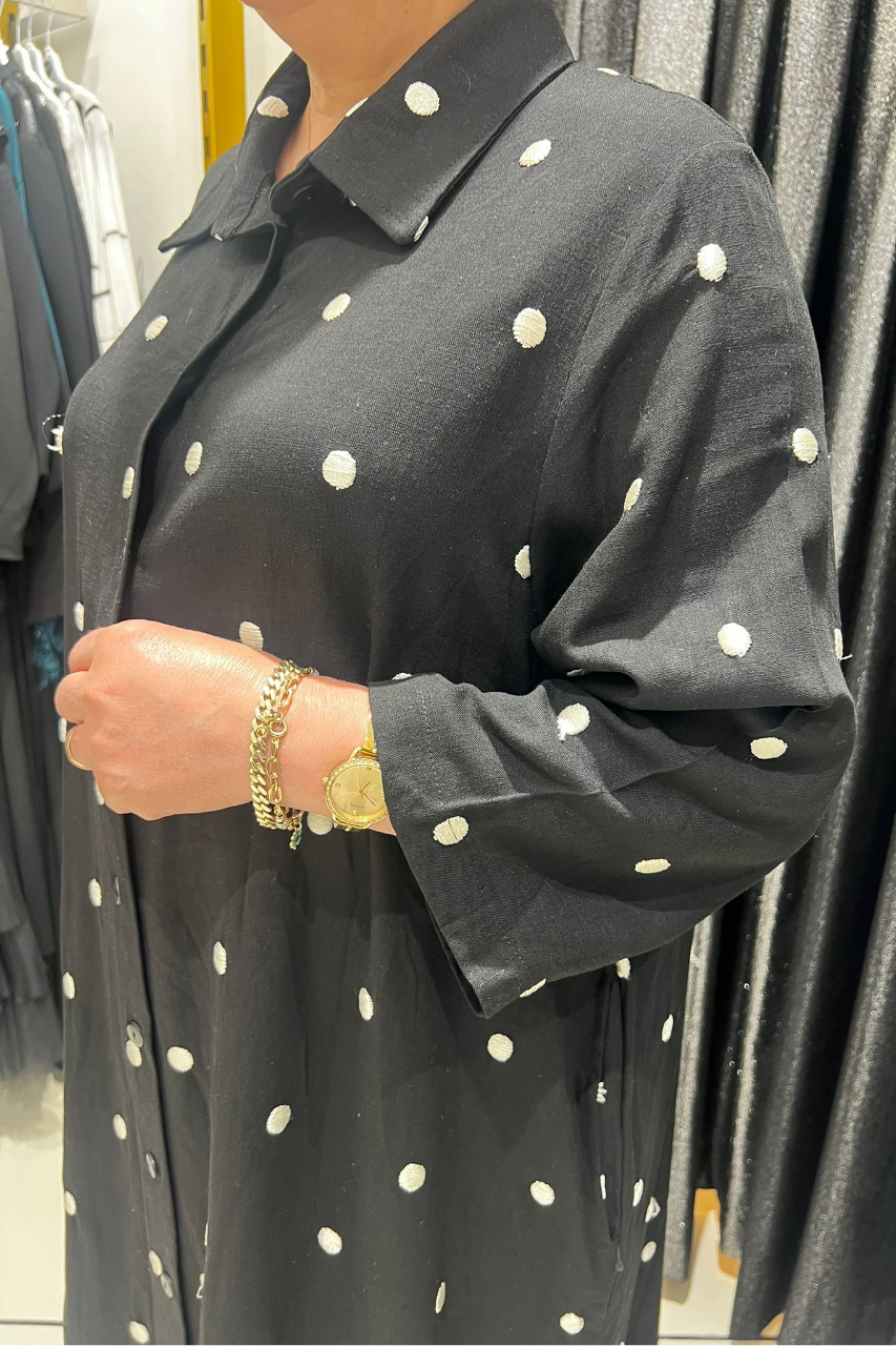 Selma Büyük Beden Düğmeli Polkadot Gömlek Elbise