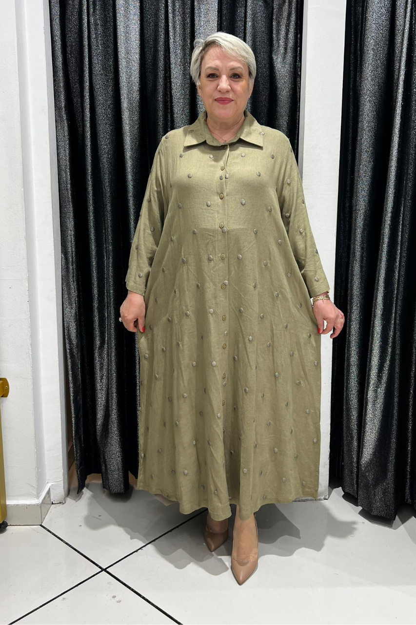 Selma Büyük Beden Düğmeli Polkadot Gömlek Elbise