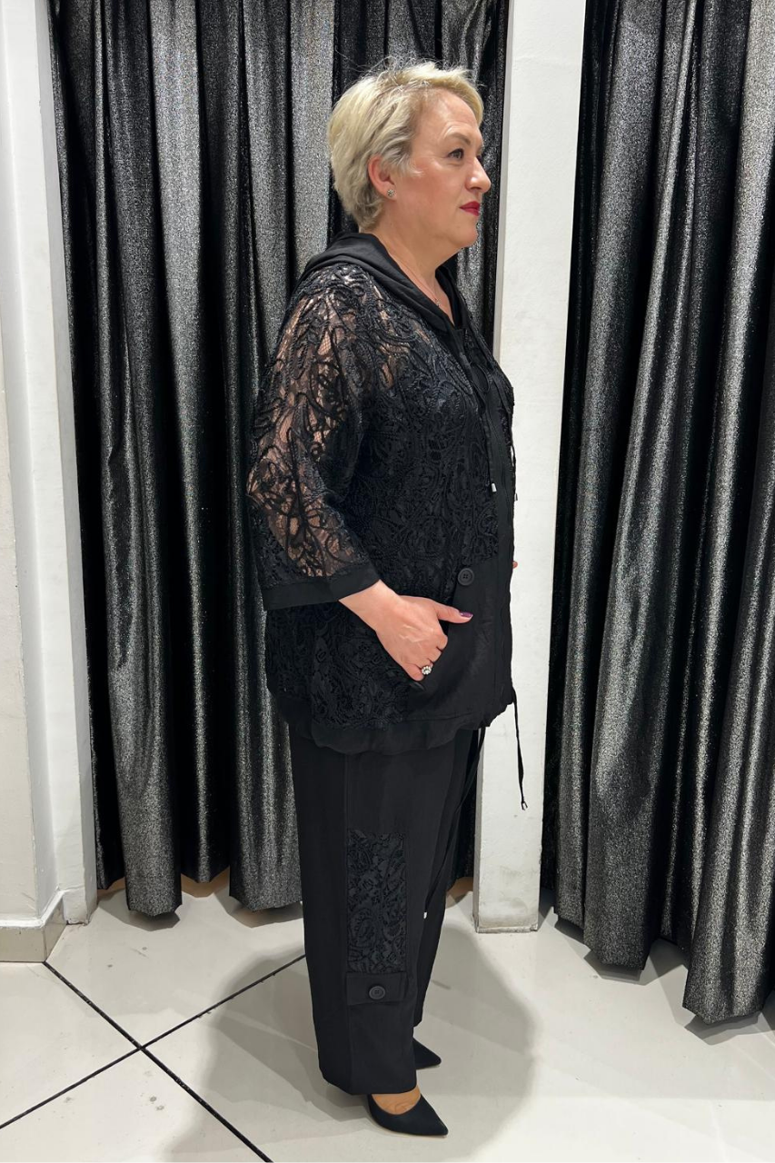 Selma Büyük Beden Fermuarlı Detaylı Üçlü Takım