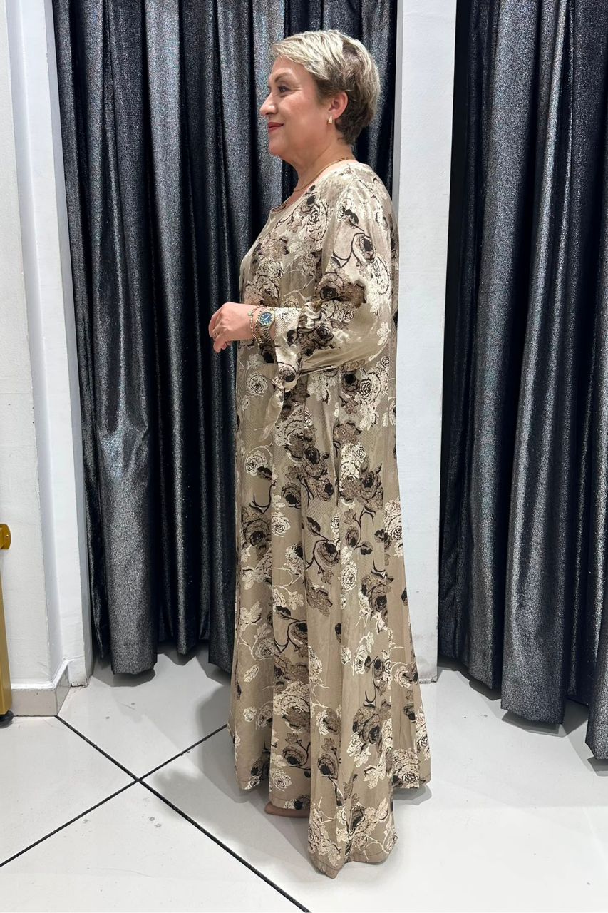 Selma Büyük Beden Floral Desenli Pamuk Saten Elbise
