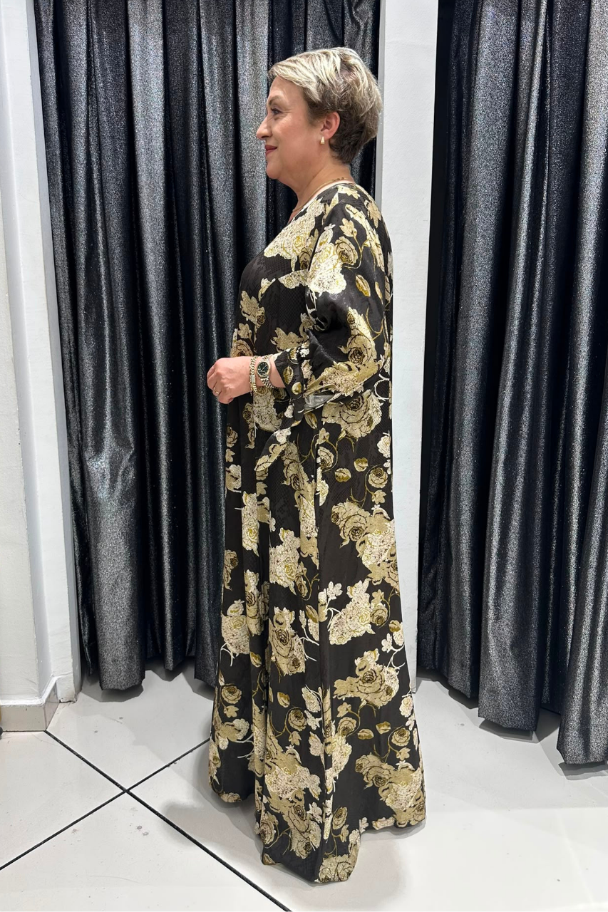 Selma Büyük Beden Floral Desenli Pamuk Saten Elbise