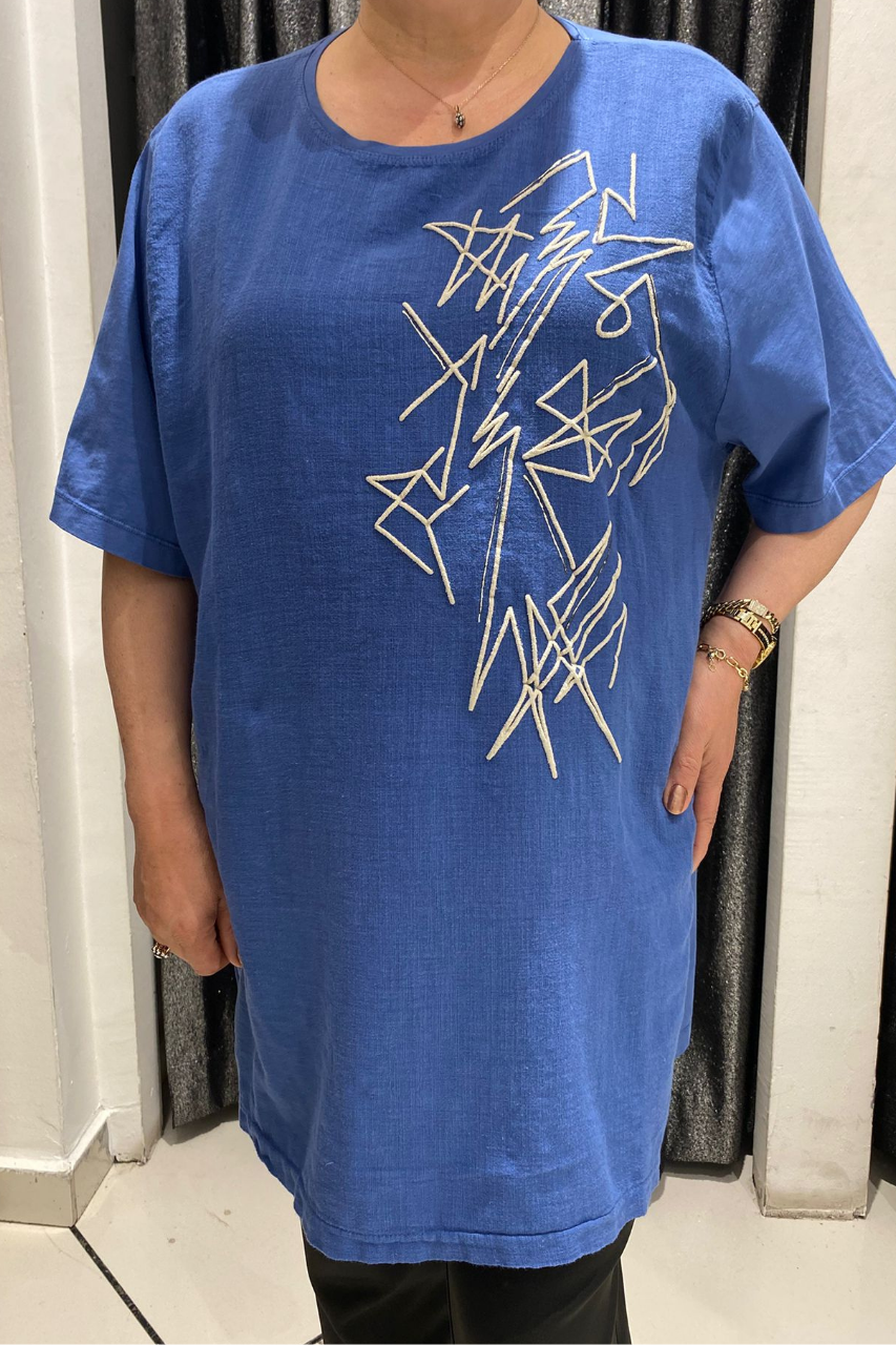 Selma Büyük Beden Geometrik Desenli T-Shirt