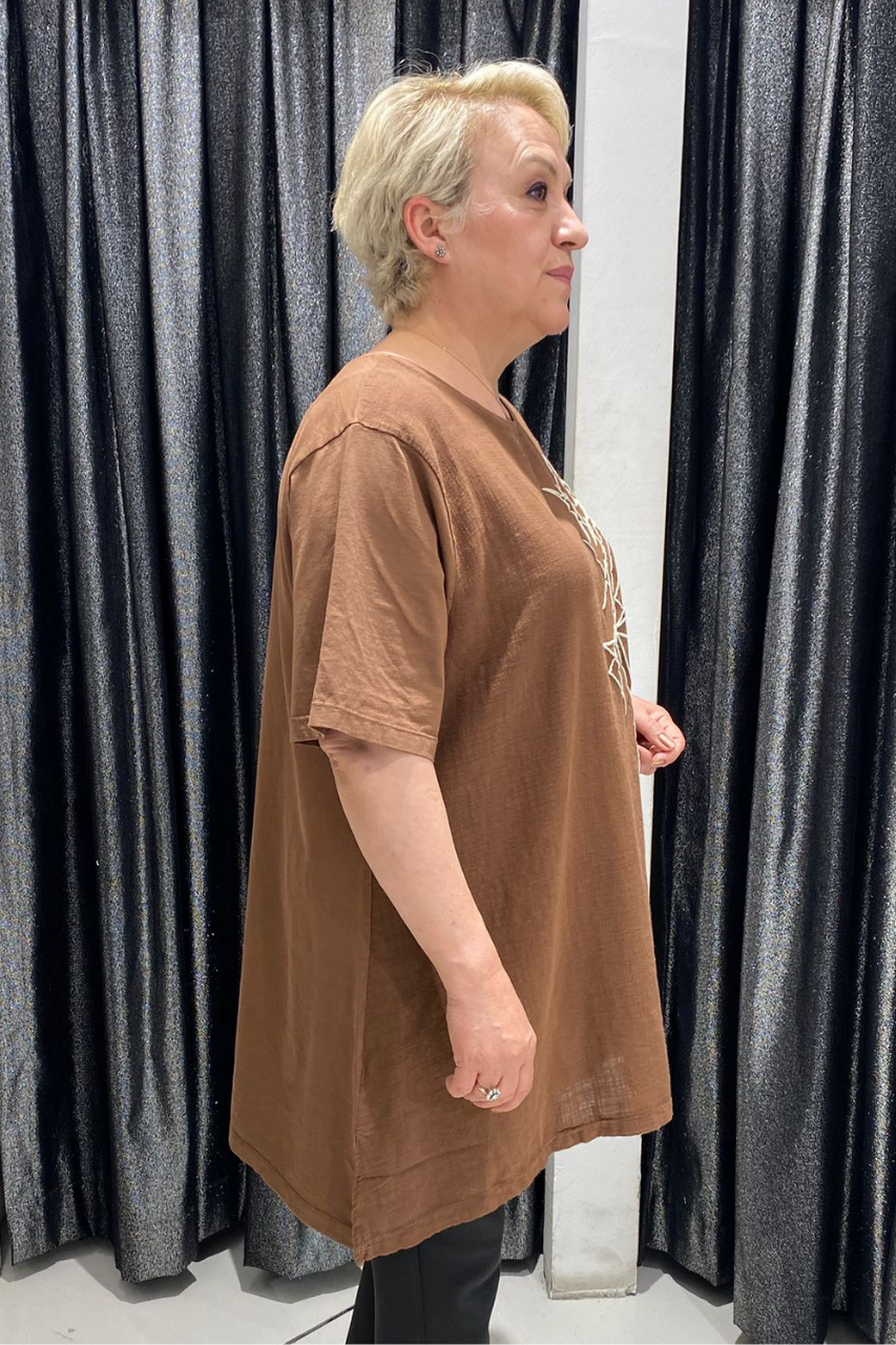 Selma Büyük Beden Geometrik Desenli T-Shirt