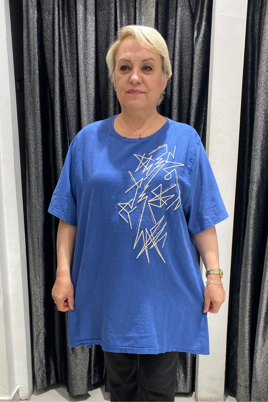 Selma Büyük Beden Geometrik Desenli T-Shirt