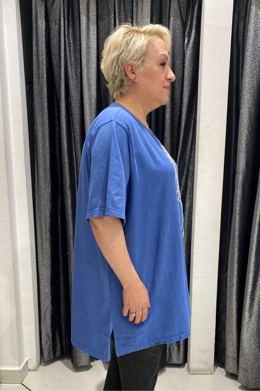 Selma Büyük Beden Geometrik Desenli T-Shirt