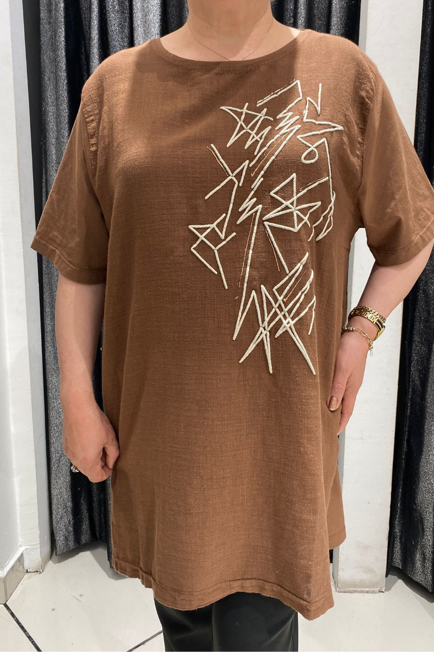 Selma Büyük Beden Geometrik Desenli T-Shirt