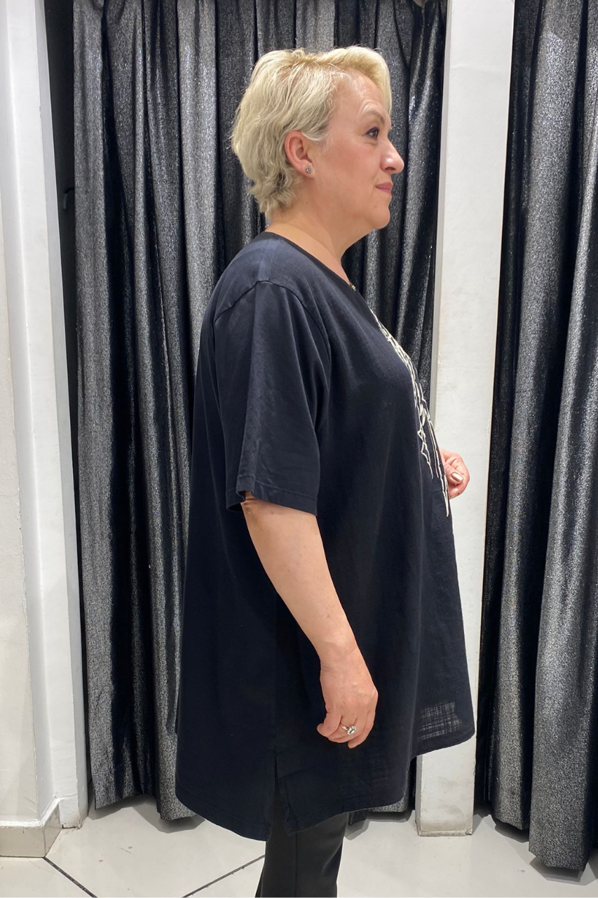 Selma Büyük Beden Geometrik Desenli T-Shirt