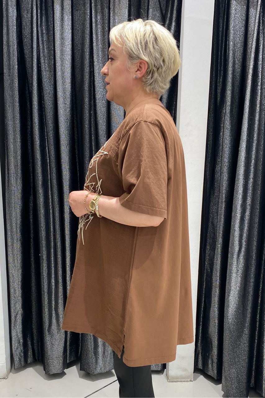 Selma Büyük Beden Geometrik Desenli T-Shirt